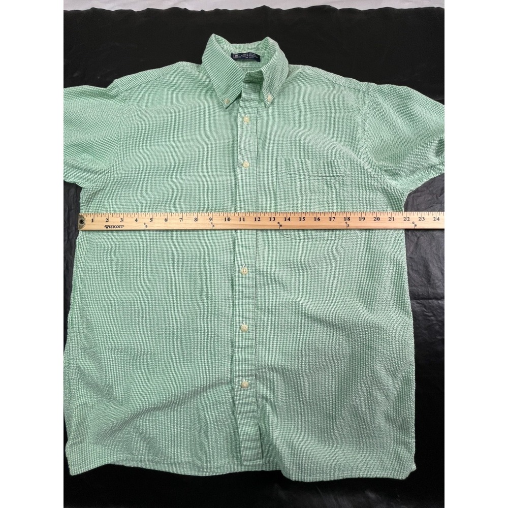 VTG John Ashford Mens M Shirt Green Check Seersucker 100% Cotton Button‎ Down SS - Picture 4 of 8